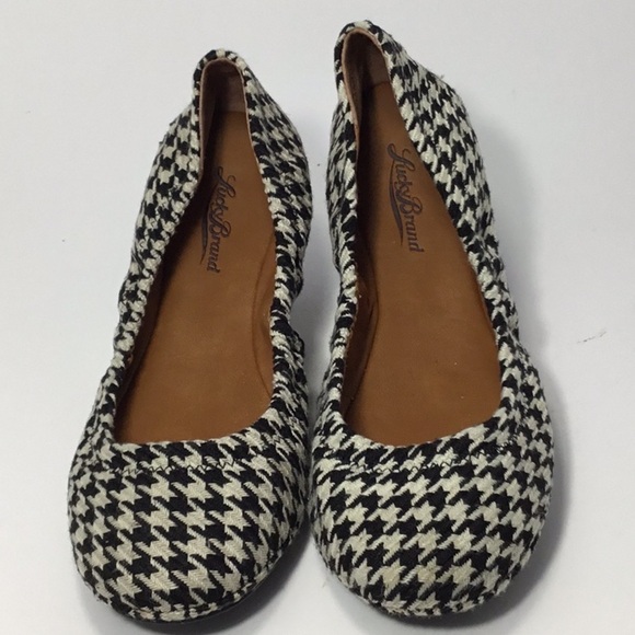 Lucky Brand Emile Black And White Flats in Houndstooth Size 7M - Picture 1 of 6
